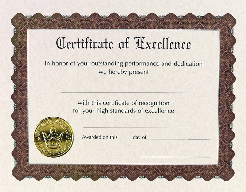 Great Papers! Certificate of Excellence  Gold Foil  Embossed  for Awards and Recognition  180 GSM 8.5  x 11   Pack of 6 - Image 1